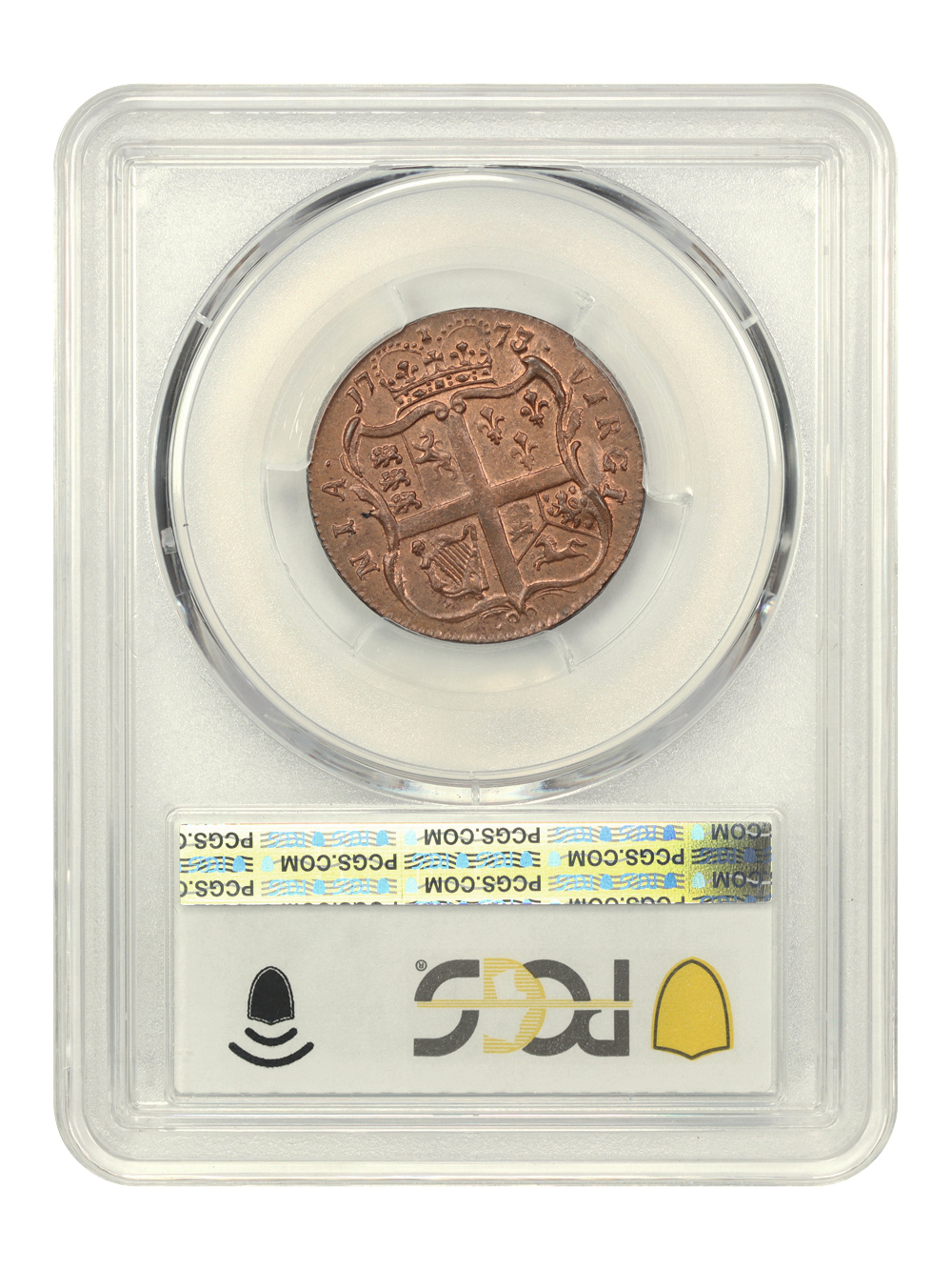 image for: 1773 Virginia No Period 1/2 P PCGS MS64 RD