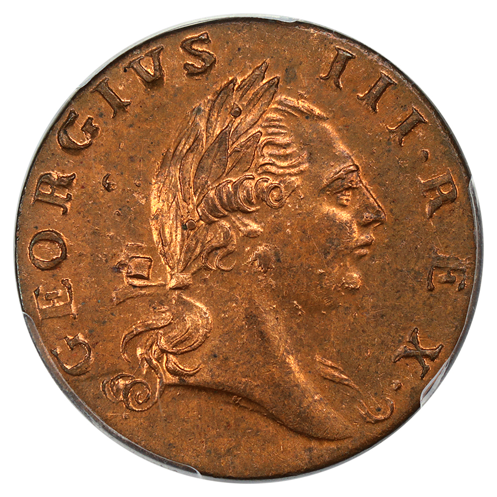 image for: 1773 Virginia No Period 1/2 P PCGS MS64 RD