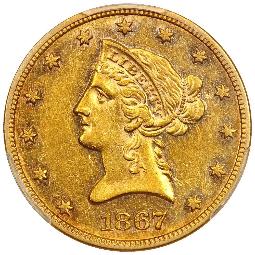 image for: 1867 $10 PCGS AU58