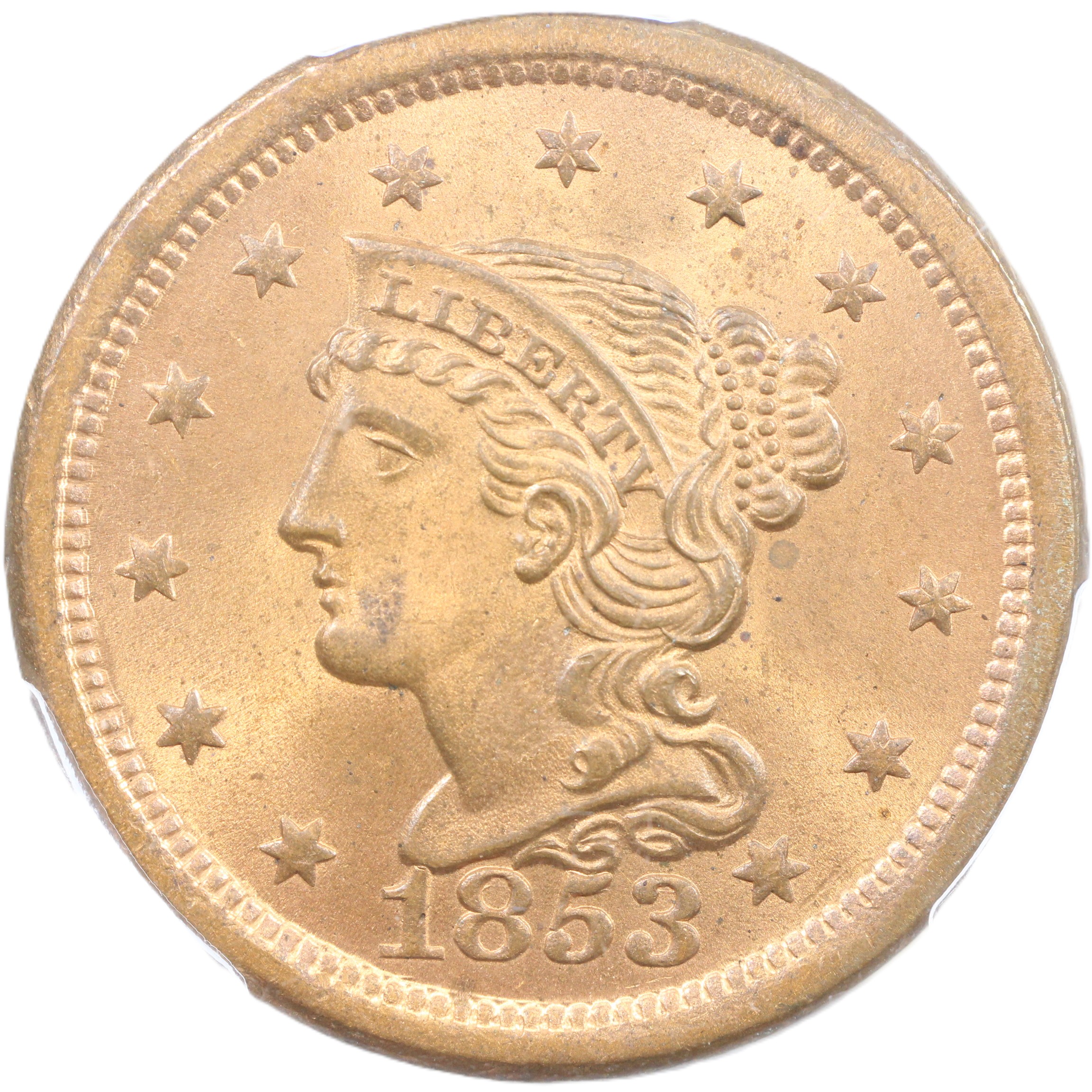 thumbnail for: 1853 1c PCGS MS65 RD