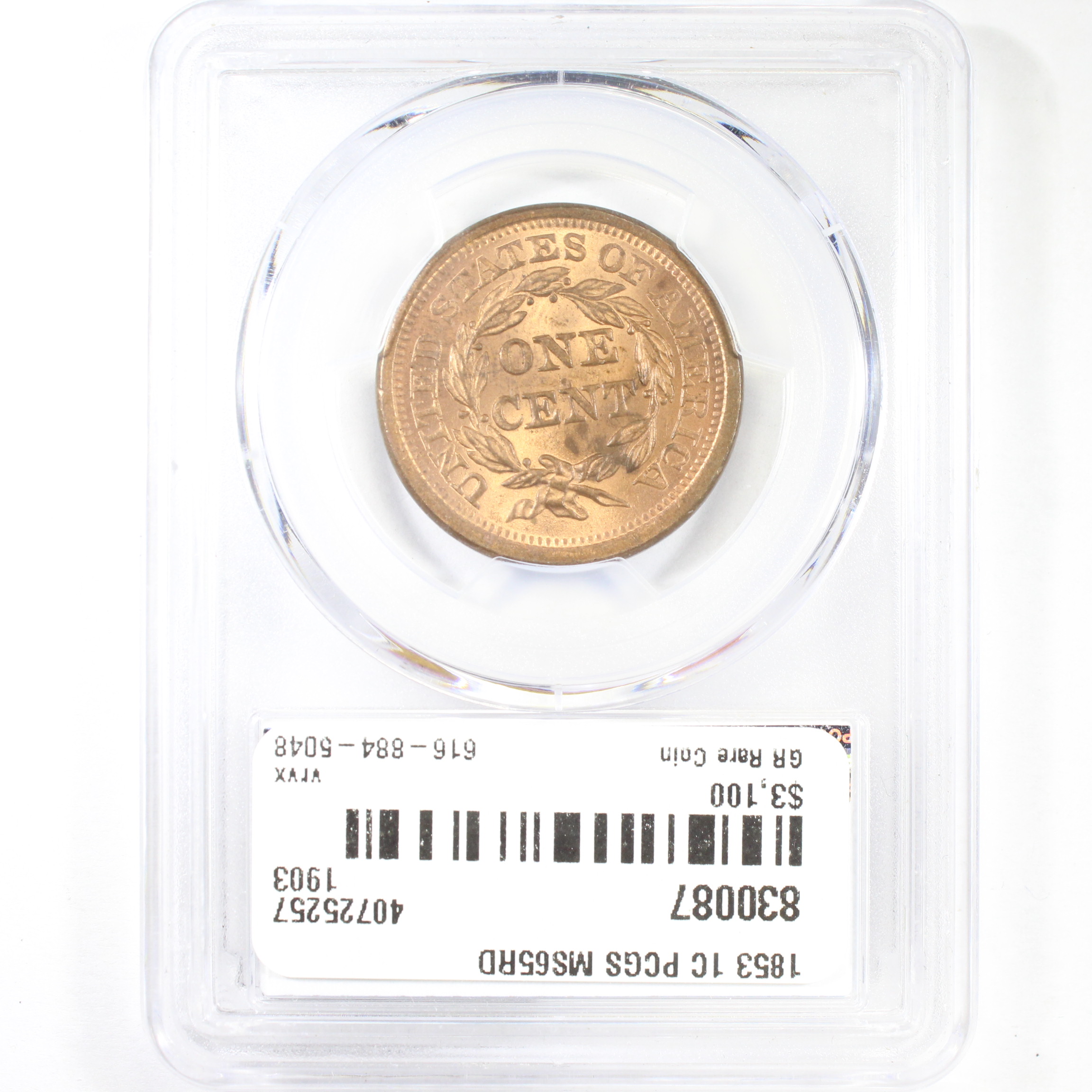 thumbnail for: 1853 1c PCGS MS65 RD