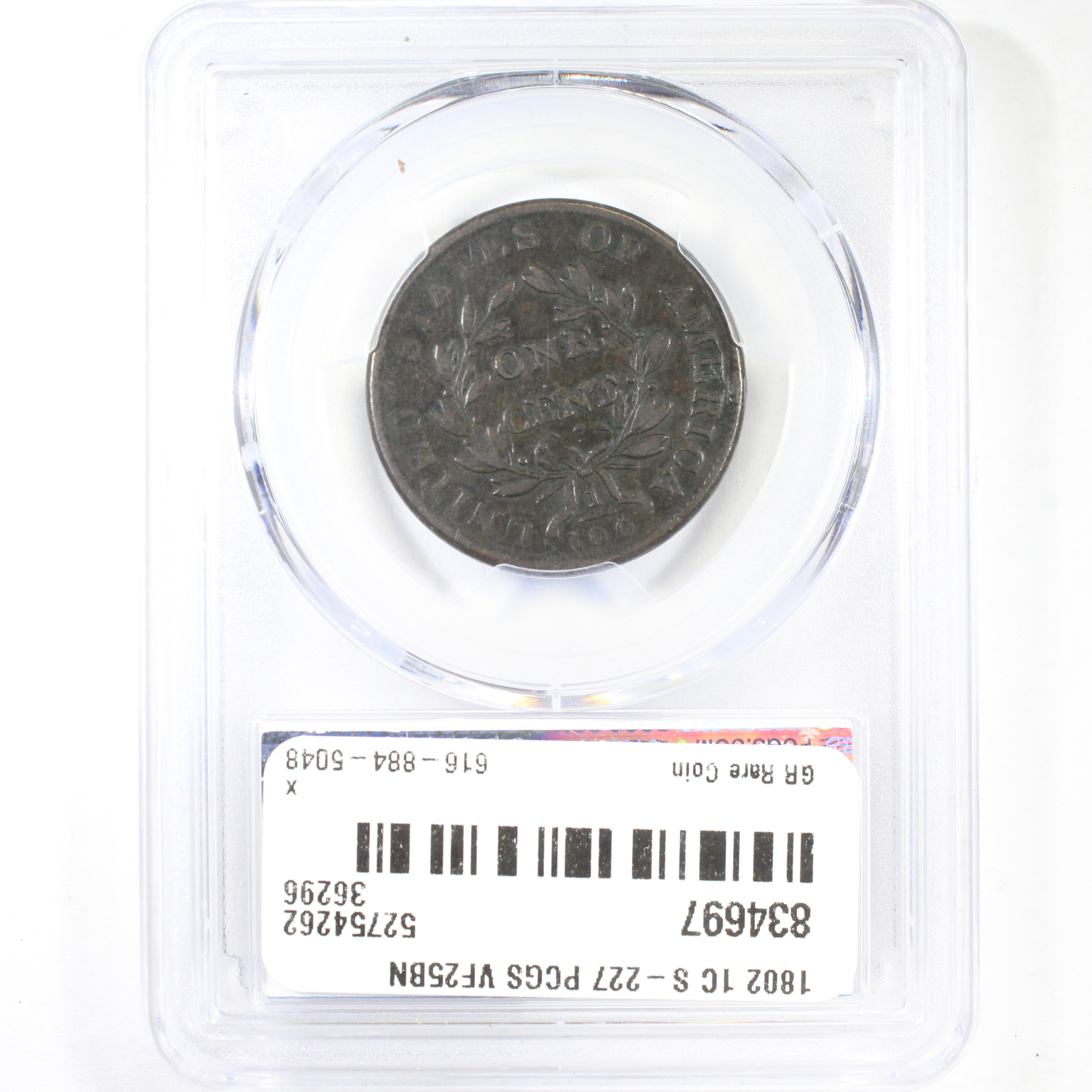 thumbnail for: 1802 Normal Reverse, S-227  1c PCGS VF25 BN
