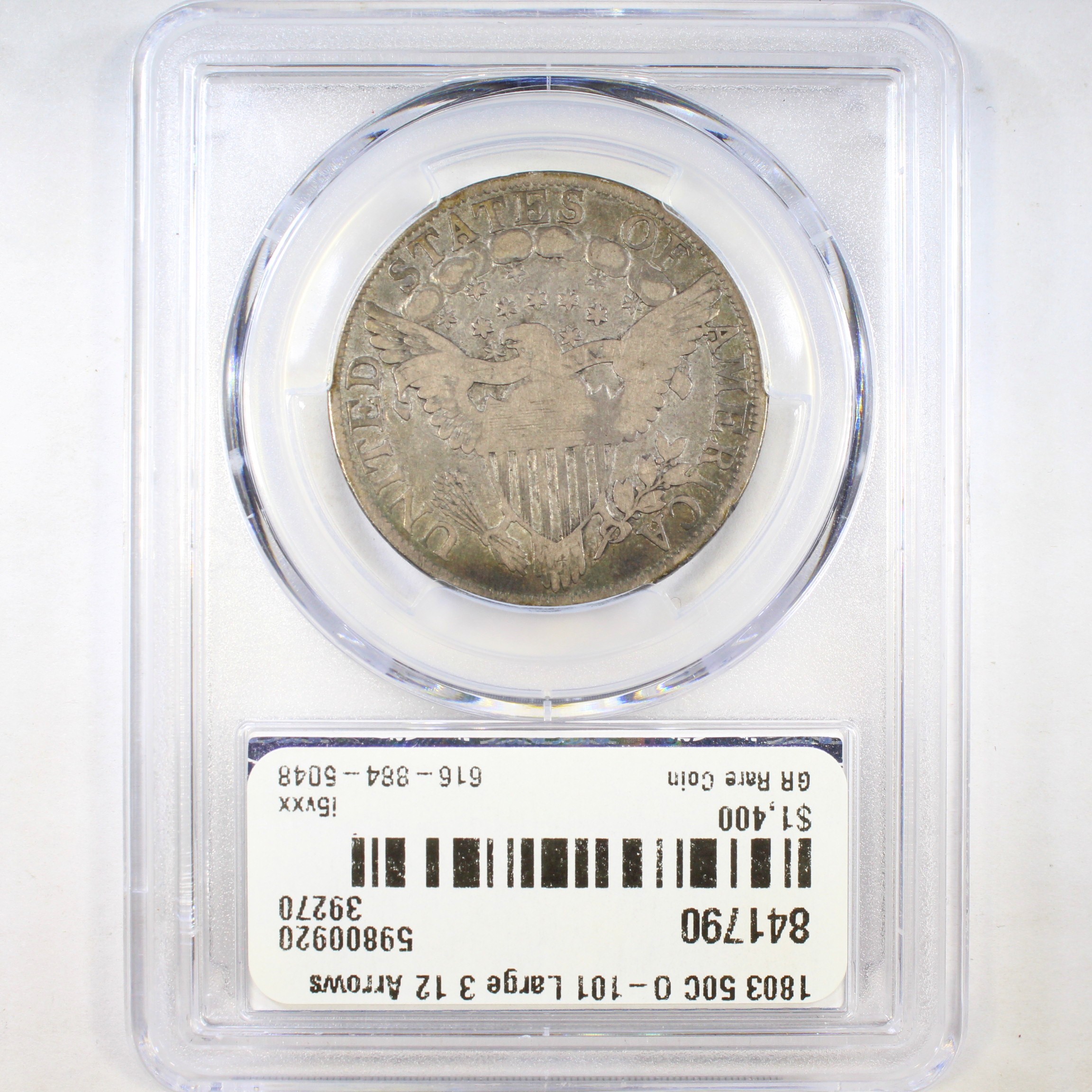 image for: 1803 Large 3, 12 Arrows, O-101 50c PCGS F15