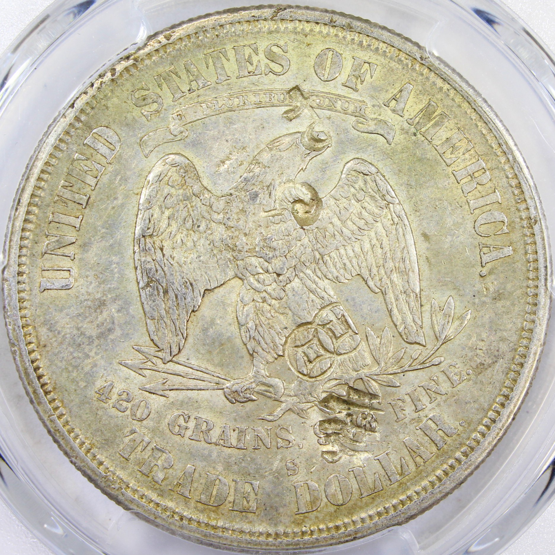 image for: 1875-S Chopmarked Trade$ PCGS AU55