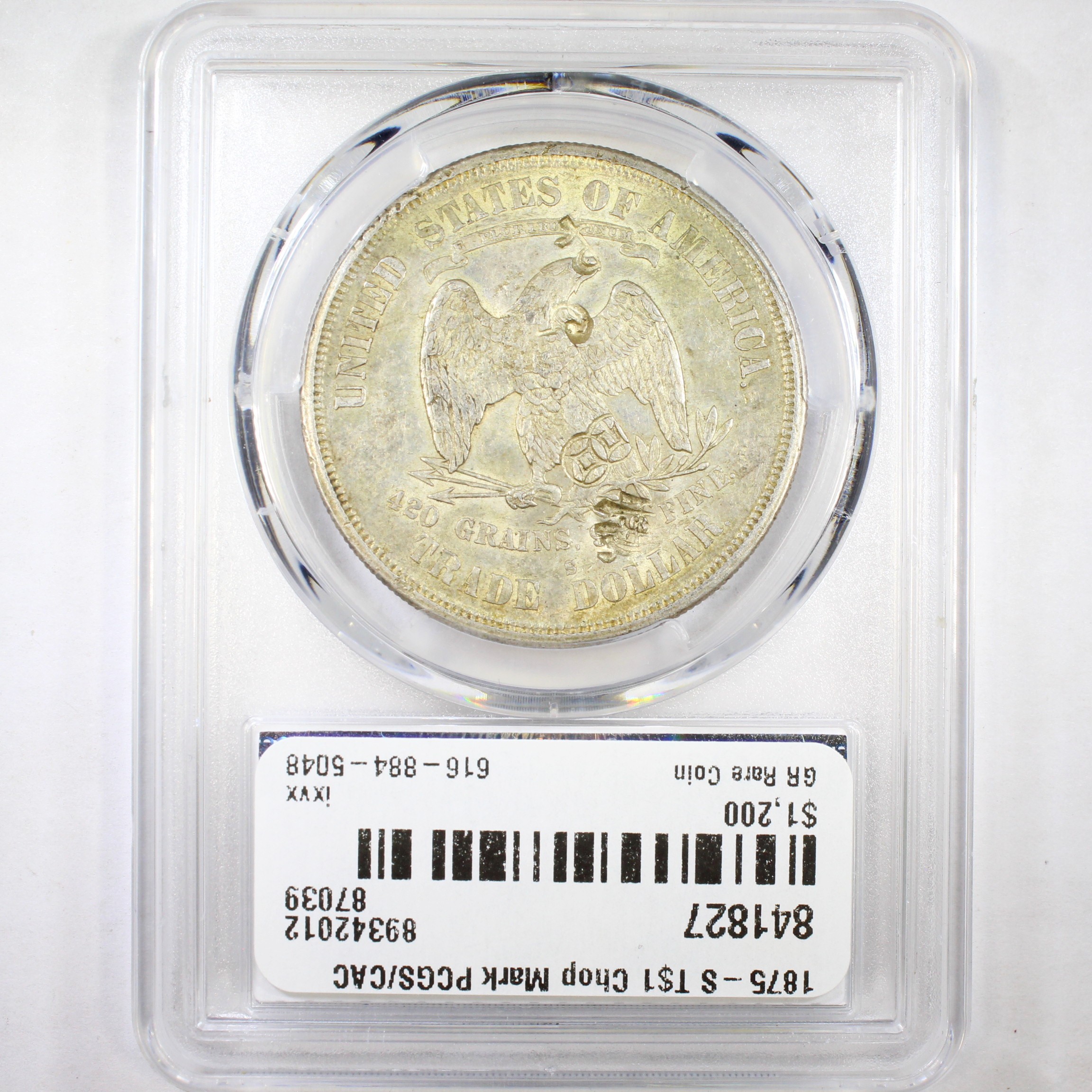 image for: 1875-S Chopmarked Trade$ PCGS AU55