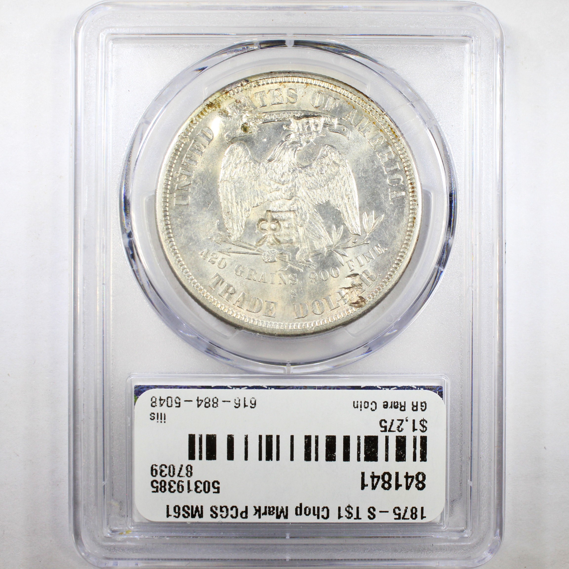 image for: 1875-S Chopmarked Trade$ PCGS MS61