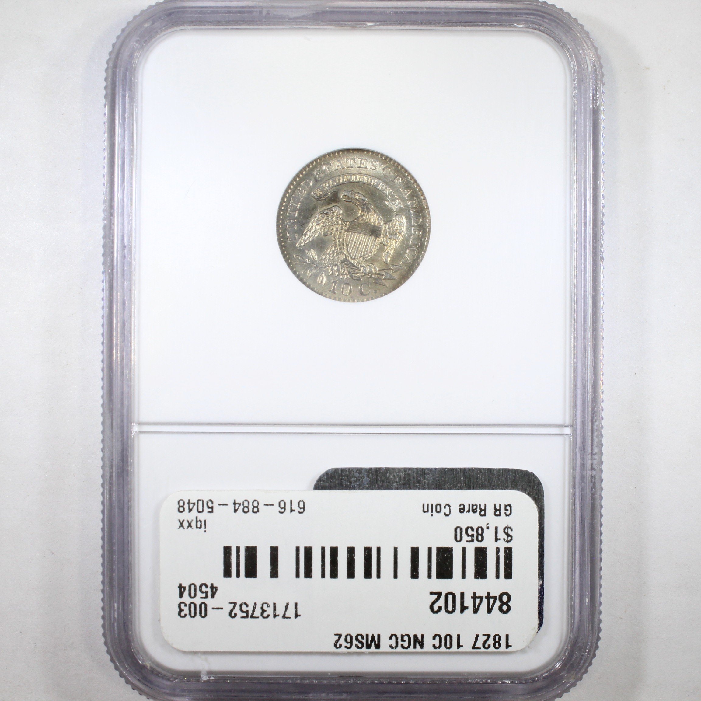 image for: 1827 Pointed Top 1 10c NGC MS62