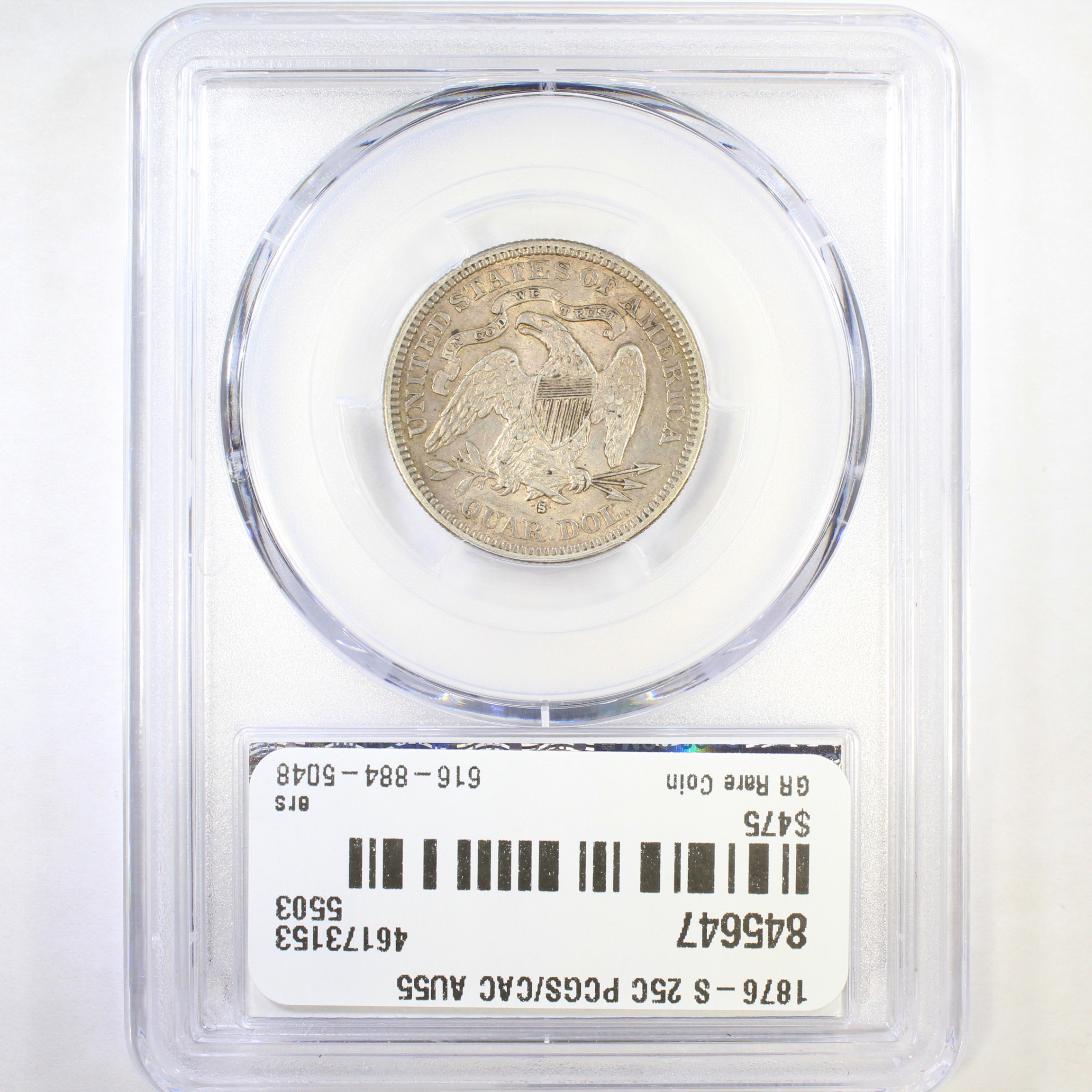 thumbnail for: 1876-S 25c PCGS AU55