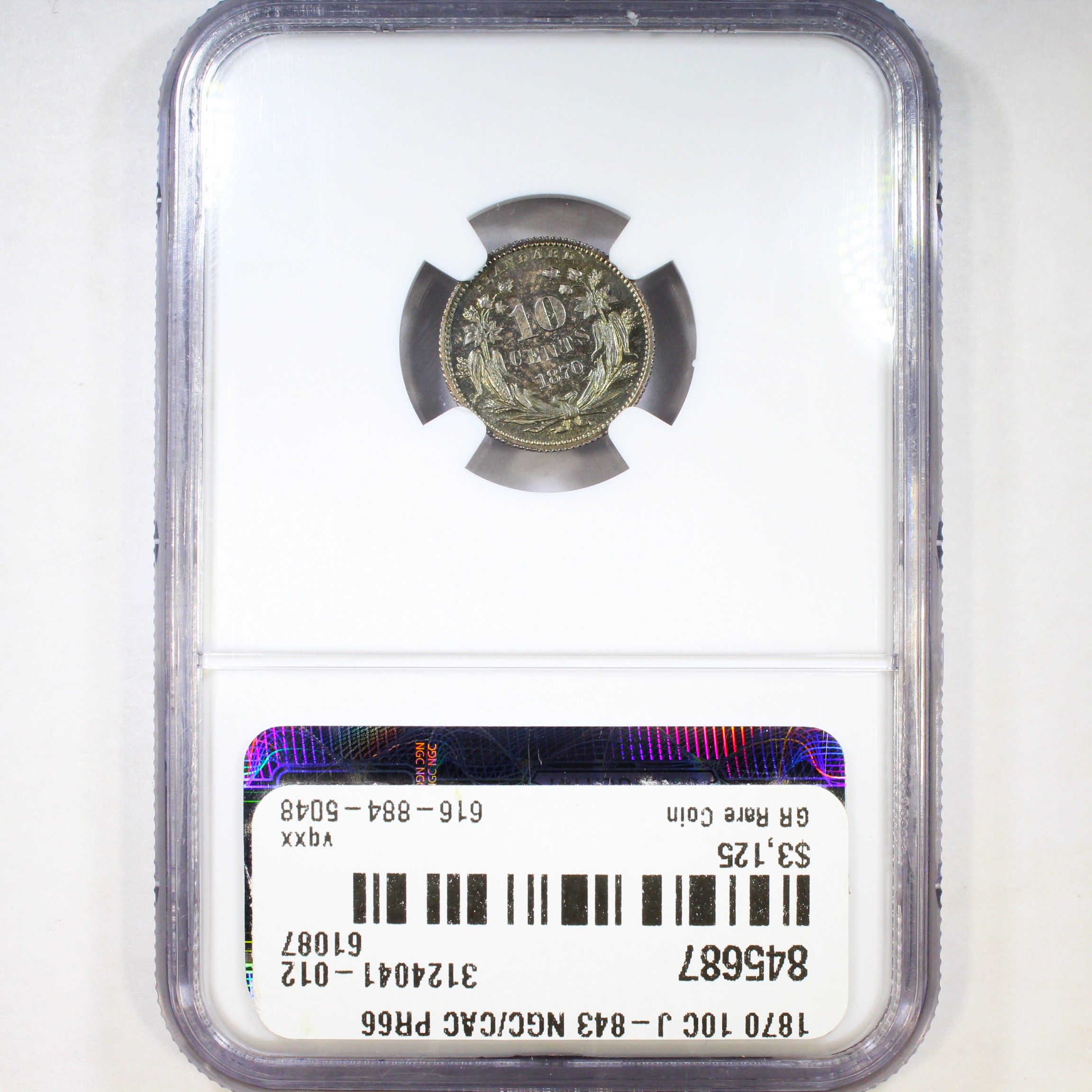 thumbnail for: 1870 Silver, J-843 P10c NGC PR66