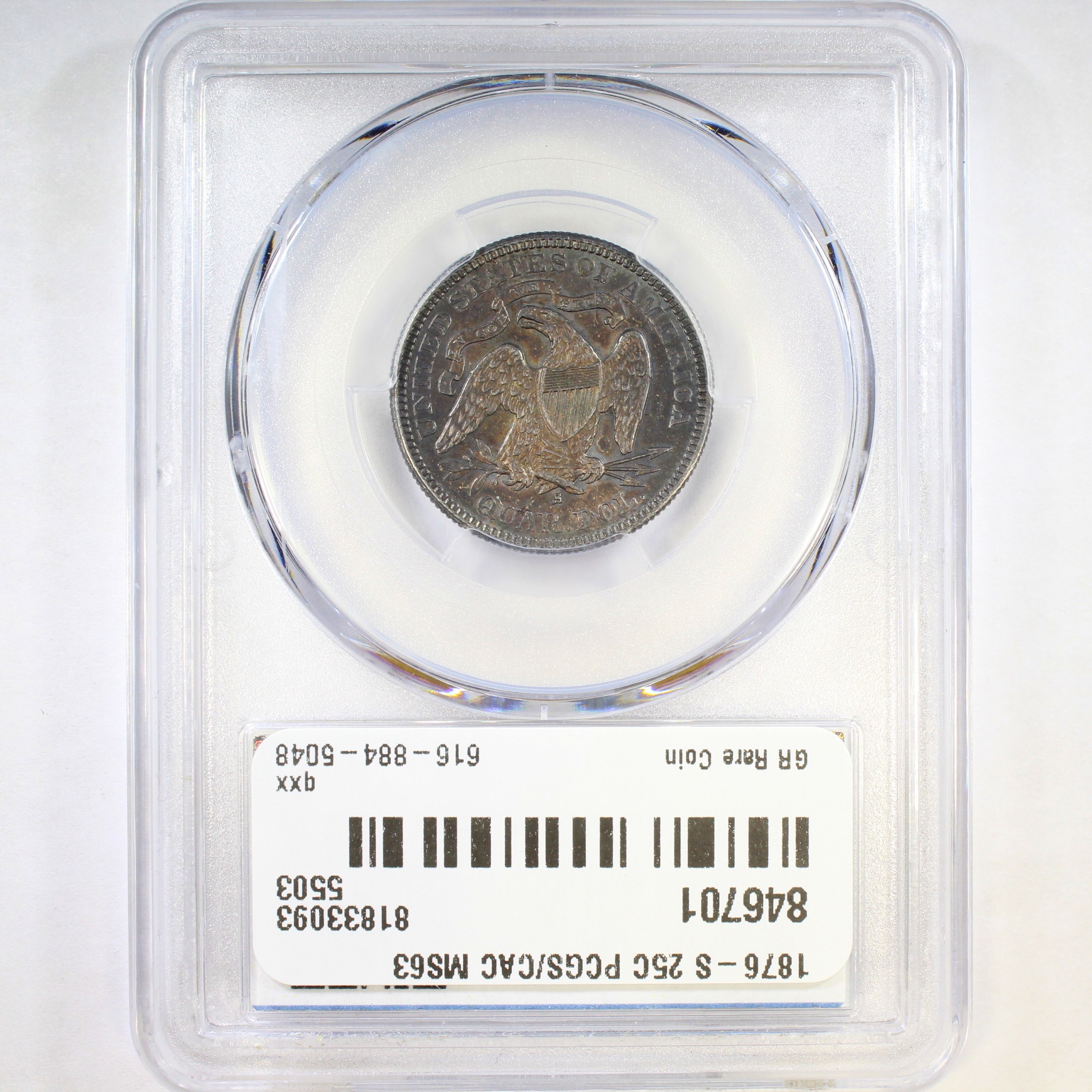 thumbnail for: 1876-S 25c PCGS MS63