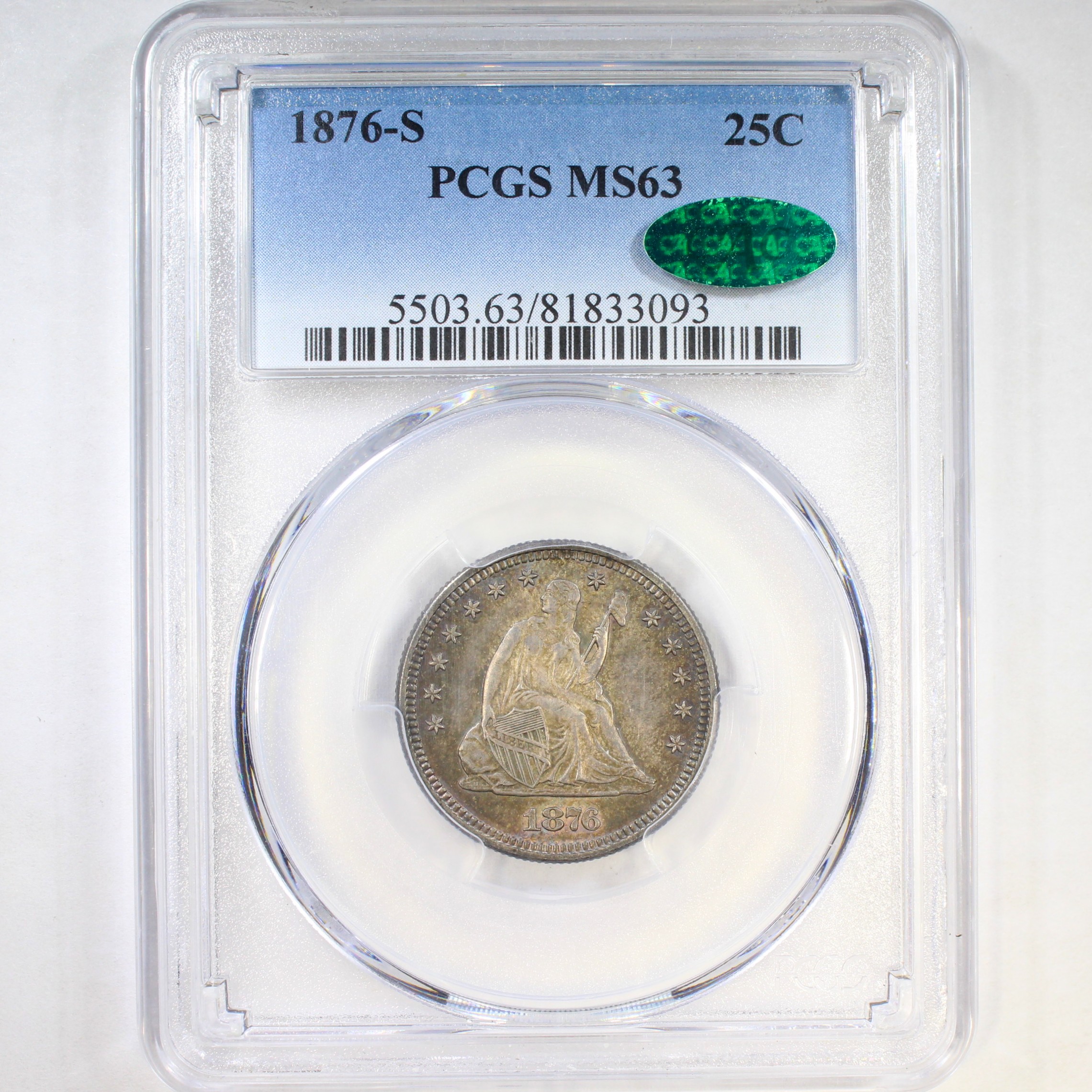 thumbnail for: 1876-S 25c PCGS MS63