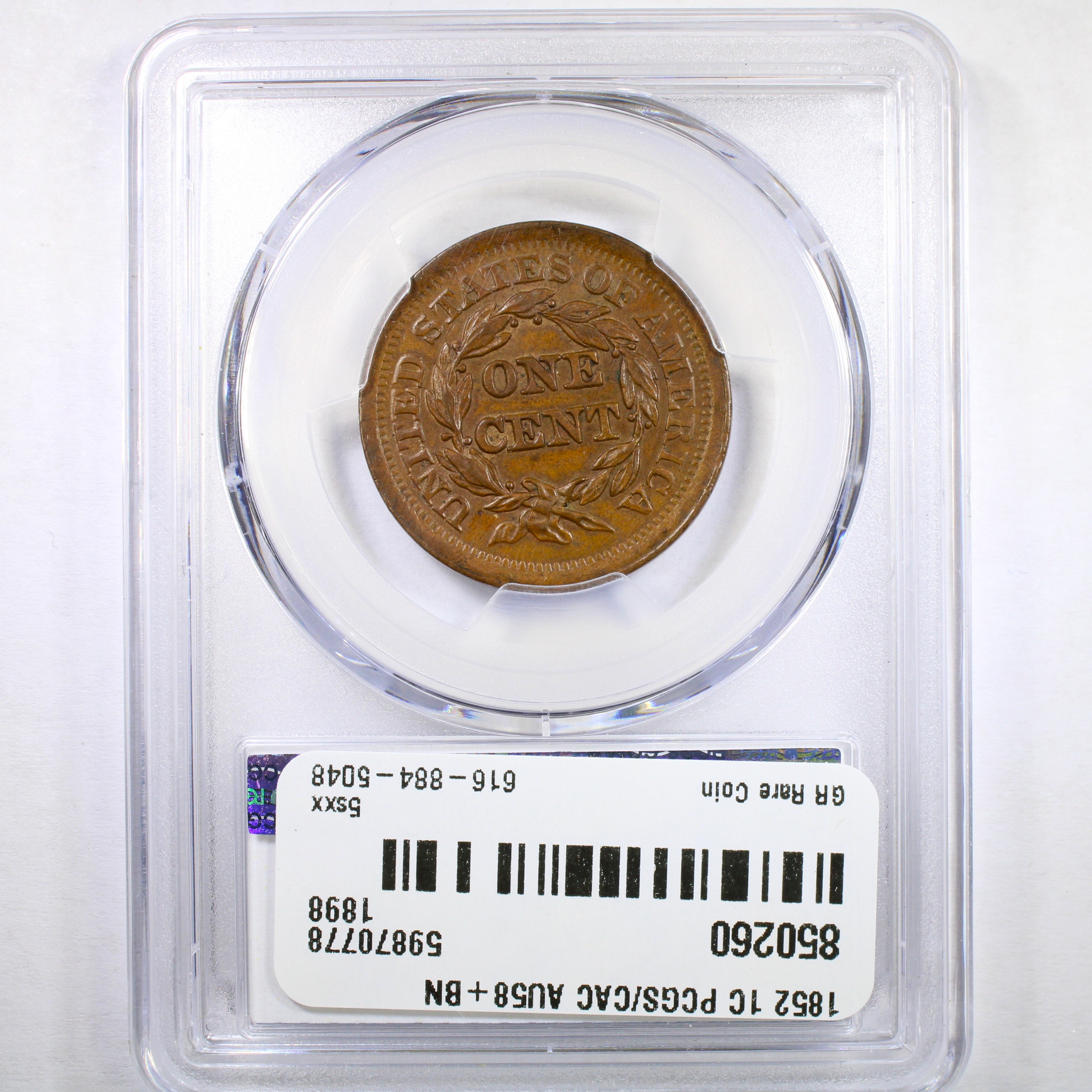 thumbnail for: 1852 1c PCGS AU58 BN