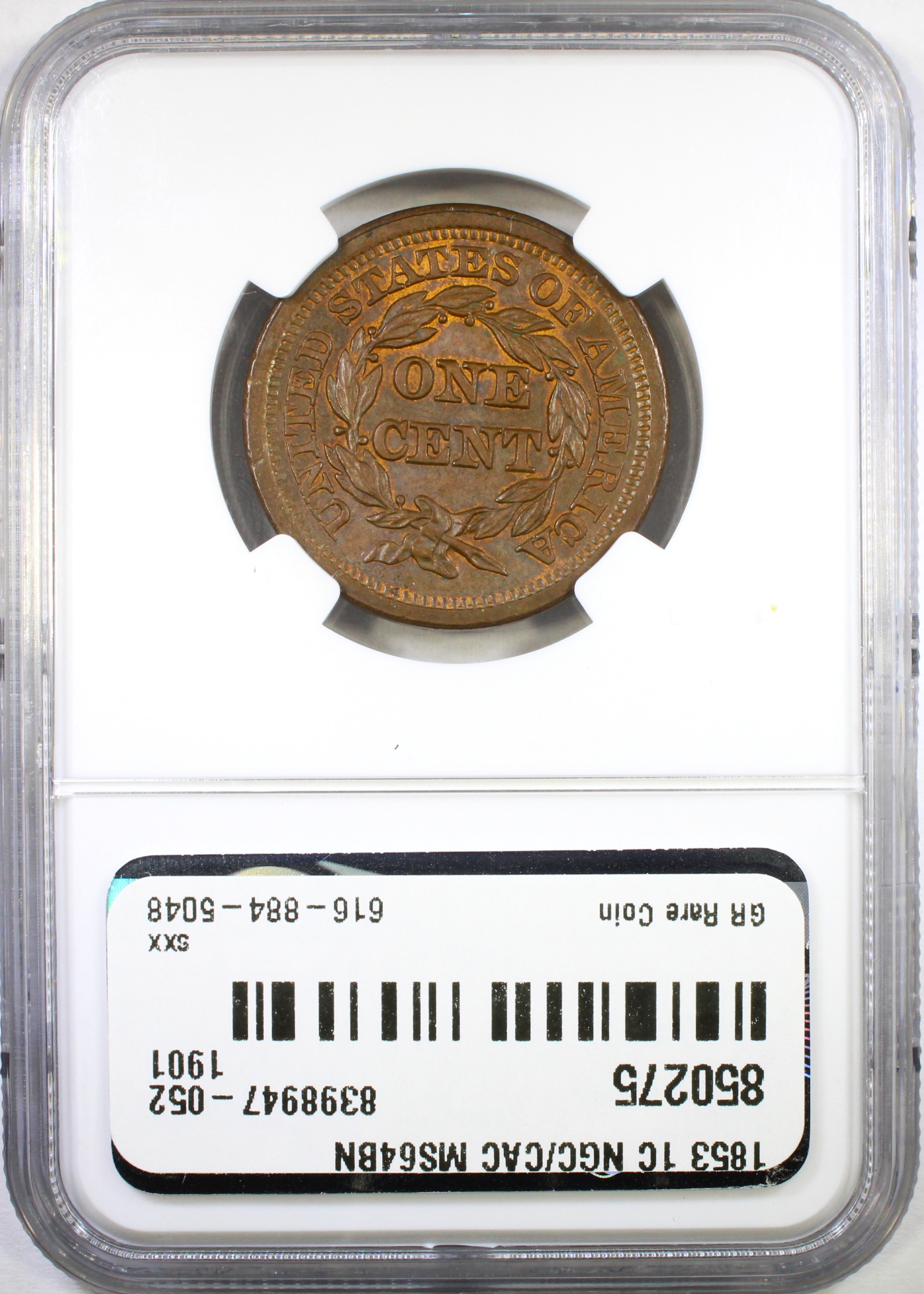 thumbnail for: 1853 1c NGC MS64 BN