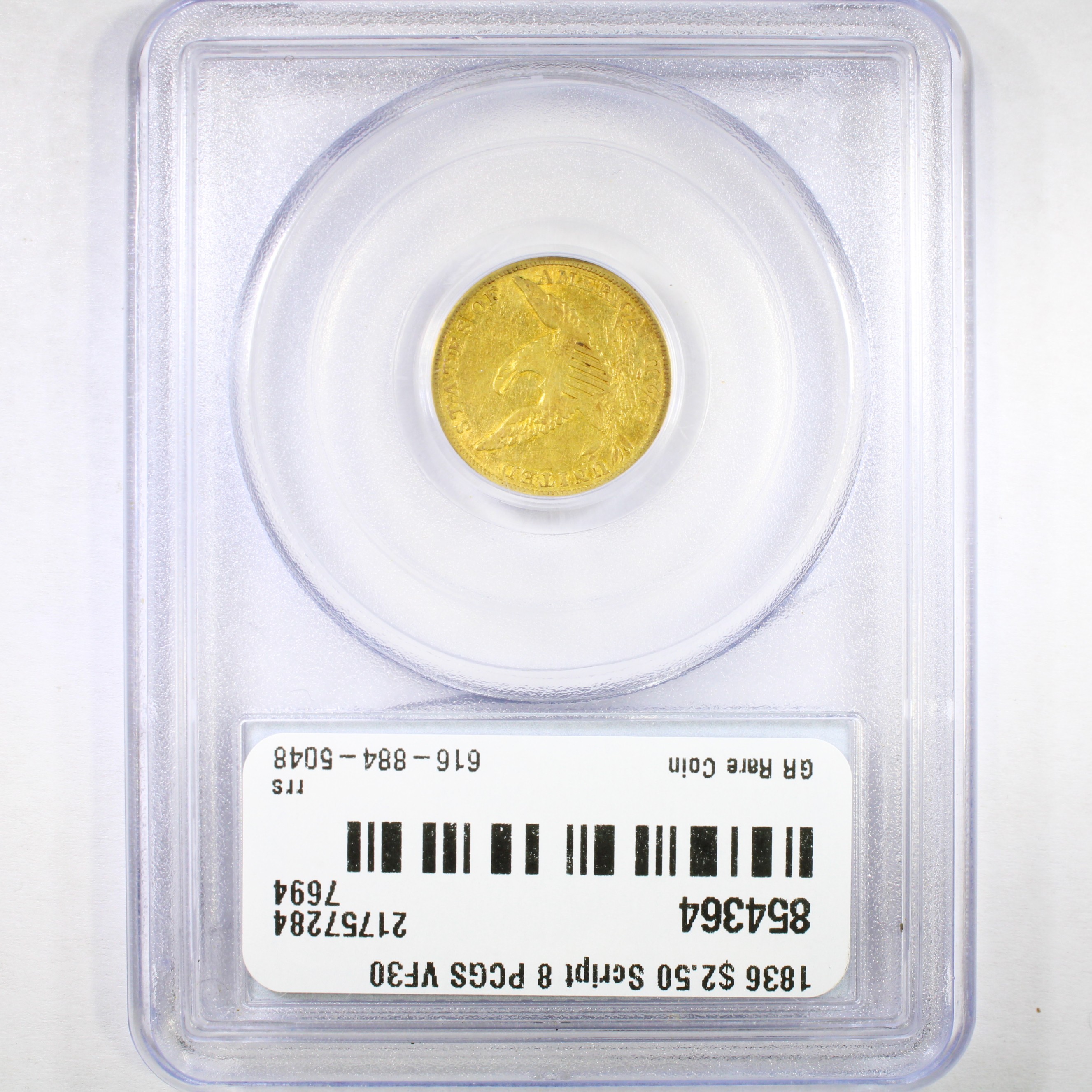 image for: 1836 Script 8 $2 1/2 PCGS VF30