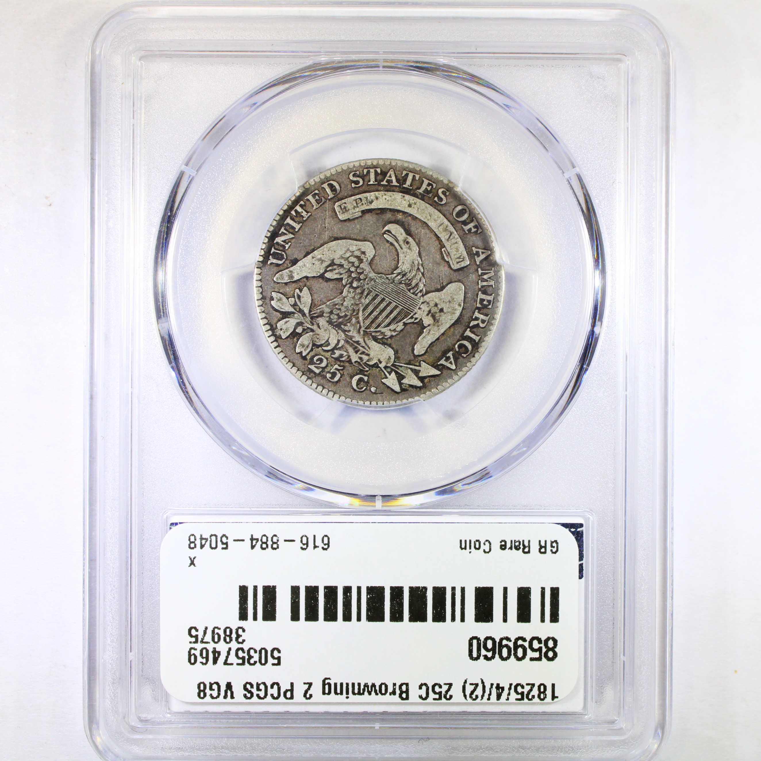 image for: 1825/4/(2) Overdate, B-2, FS-302 25c PCGS VG8