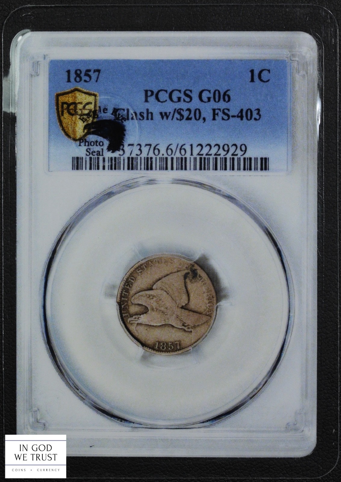 image for: 1857 Flying Eagle, FS-403, S-7 1c PCGS G6