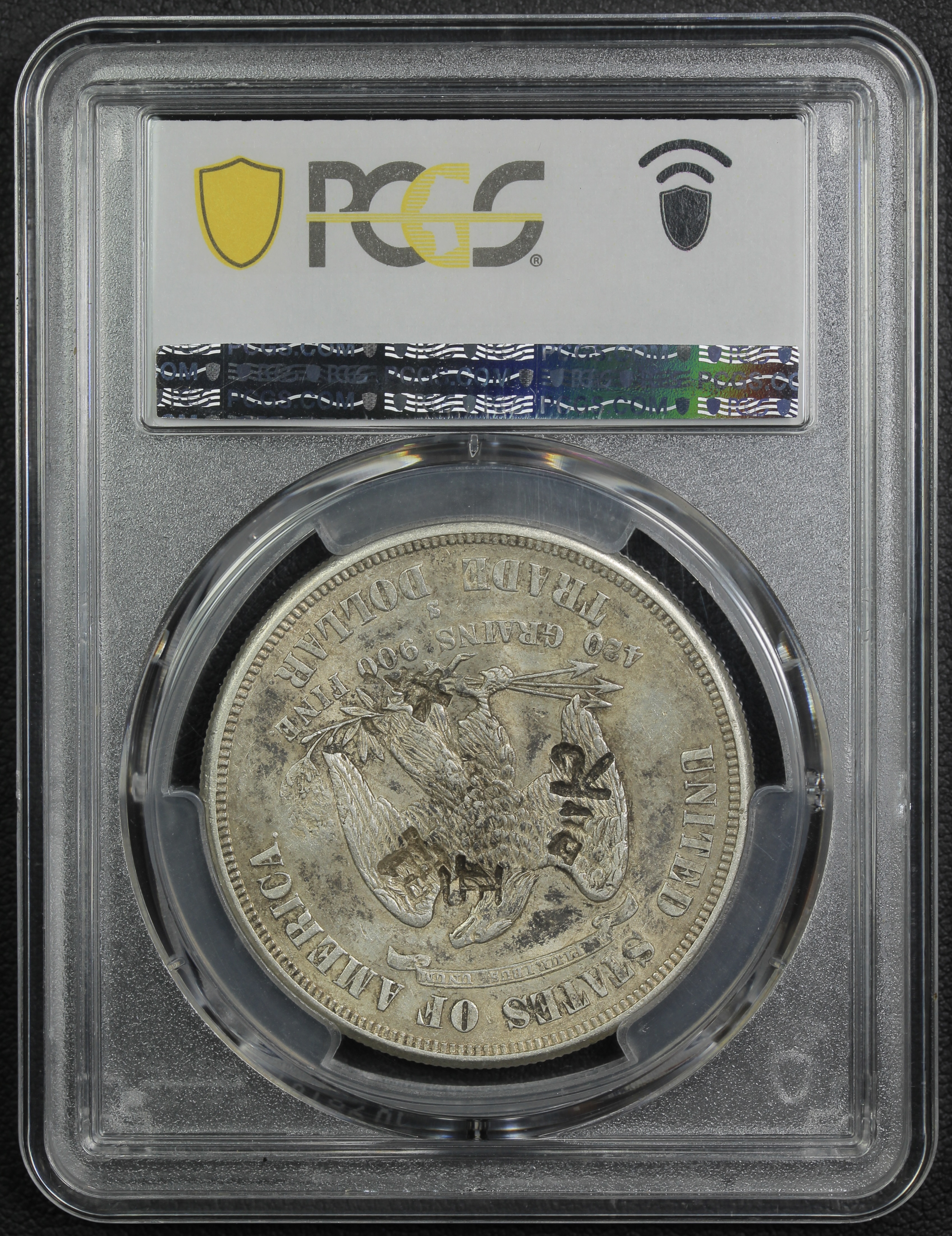 thumbnail for: 1874-S Chopmarked Trade$ PCGS AU55
