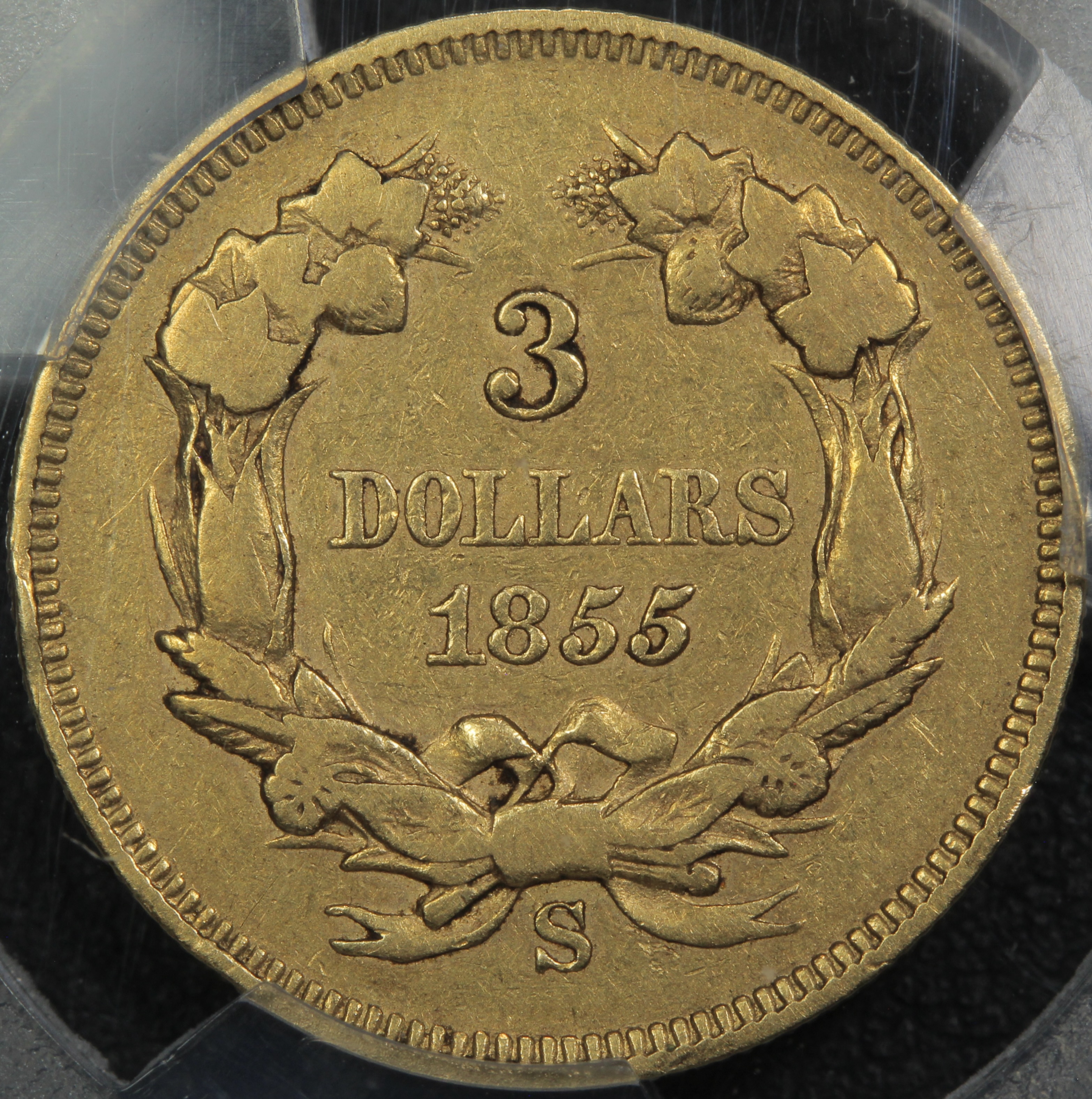 image for: 1855-S $3  PCGS VF25