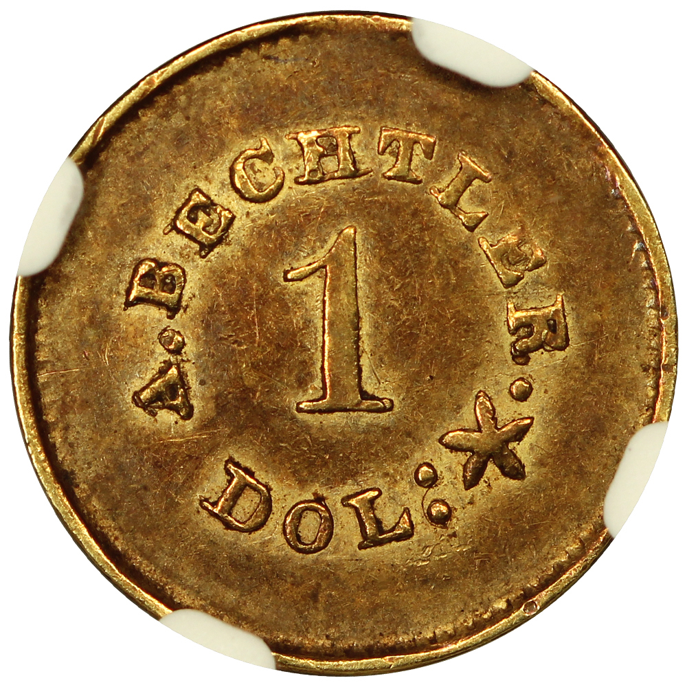 image for: (1842-52) A.Bechtler 27 GR, 21C, PE (K-24)  G$1 NGC AU58