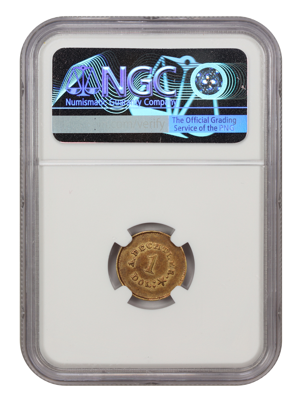 image for: (1842-52) A.Bechtler 27 GR, 21C, PE (K-24)  G$1 NGC AU58