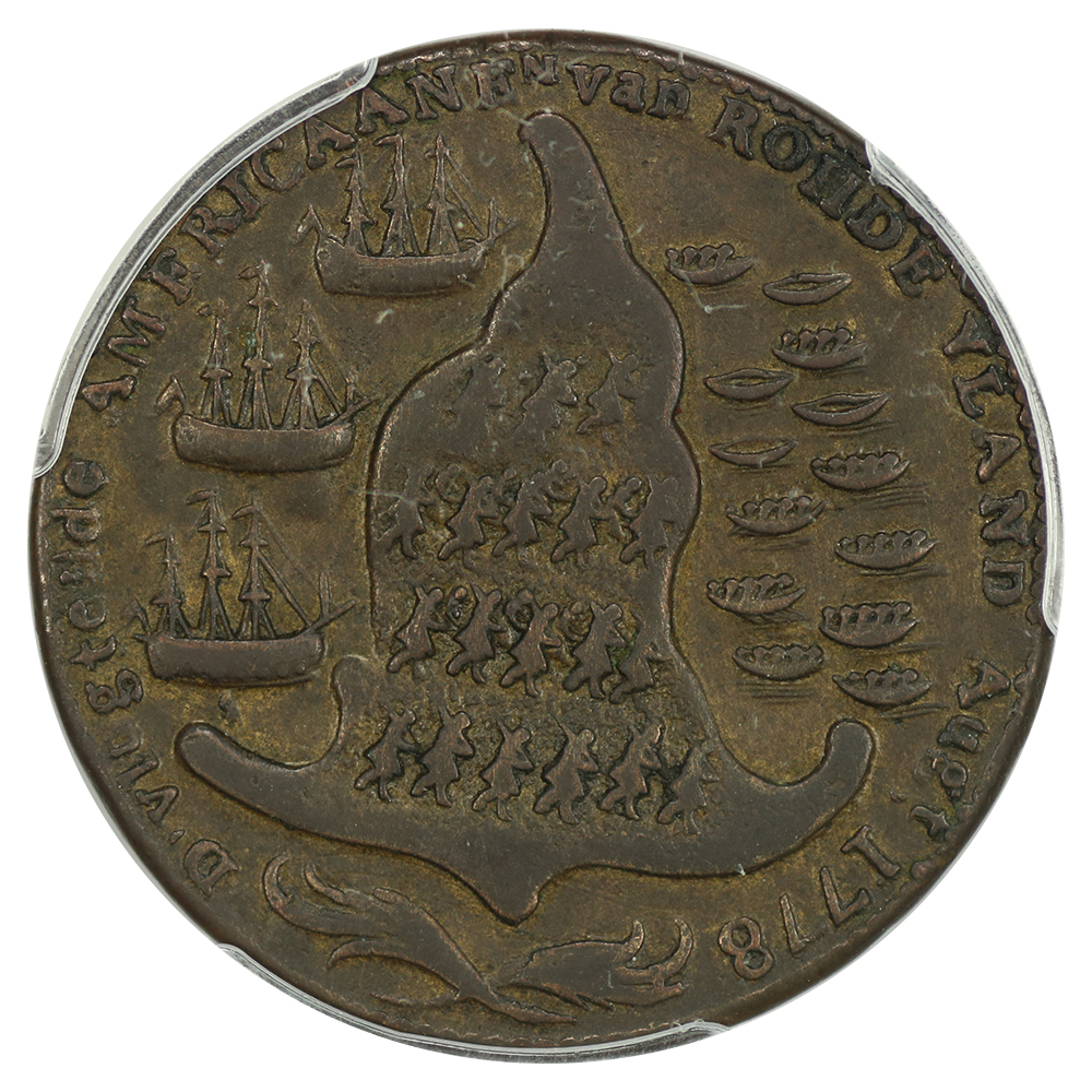 image for: (1778-79) RI Ship, No Wreath, Brass Medal PCGS XF40