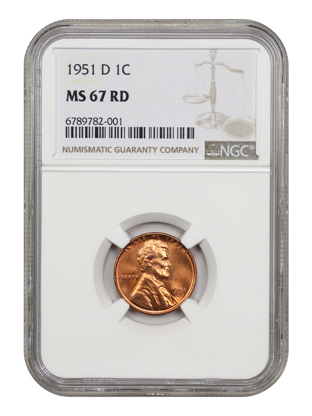 image for: 1951-D 1c NGC MS67 RD