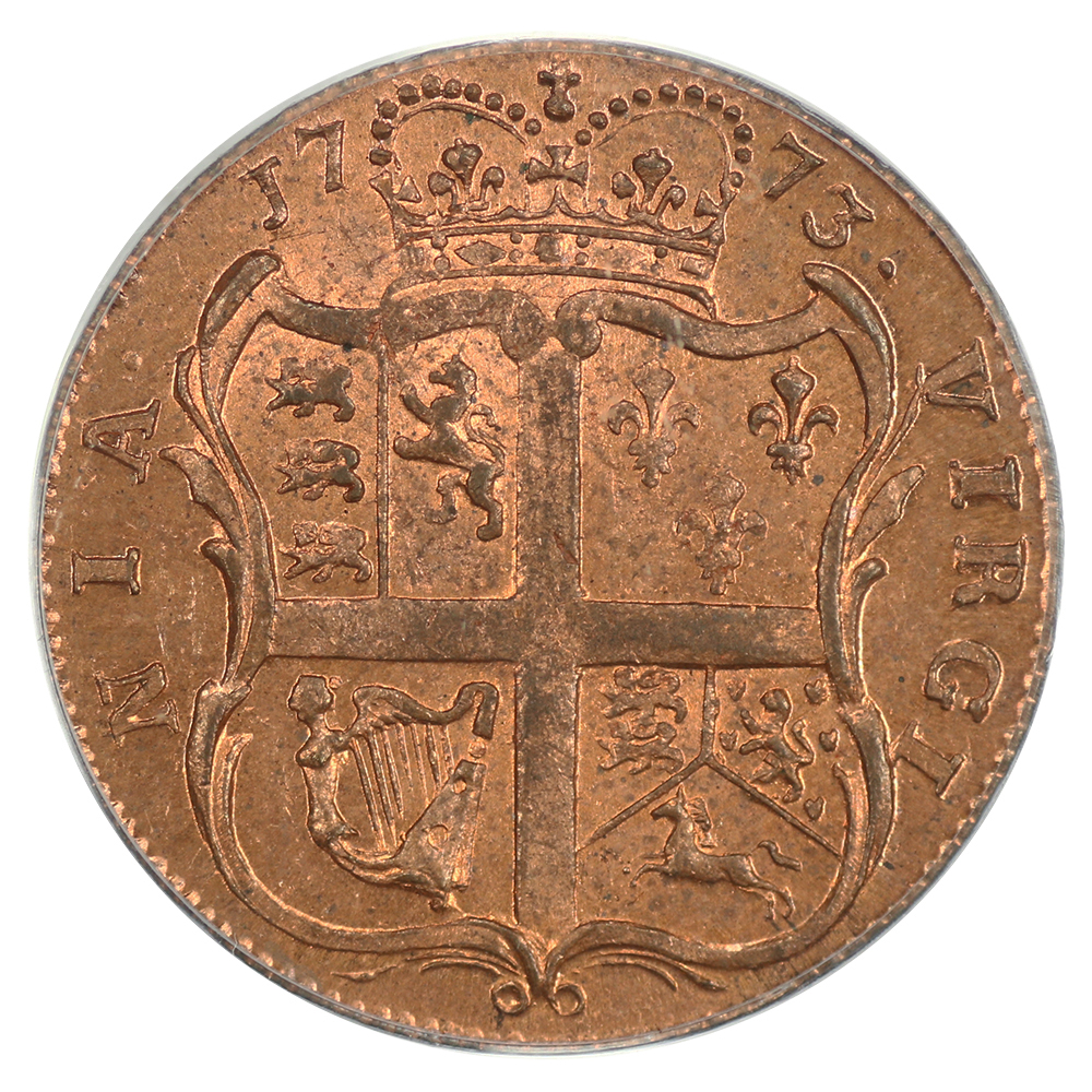 image for: 1773 Virginia With Period 1/2 P PCGS MS64 RD