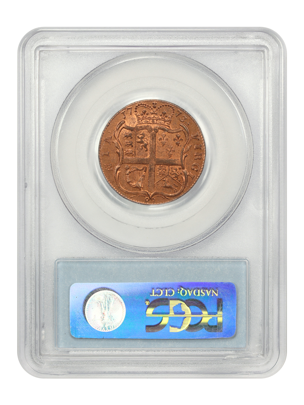 image for: 1773 Virginia With Period 1/2 P PCGS MS64 RD