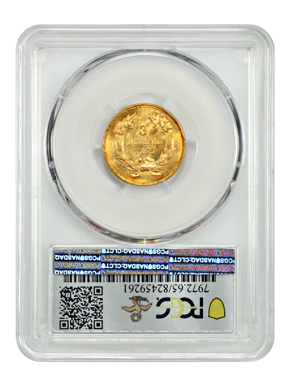 image for: 1855 $3  PCGS MS65