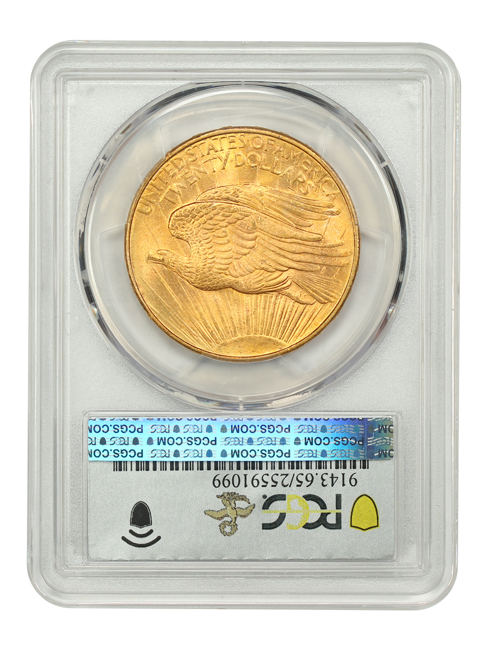 image for: 1908-D No Motto $20  PCGS MS65