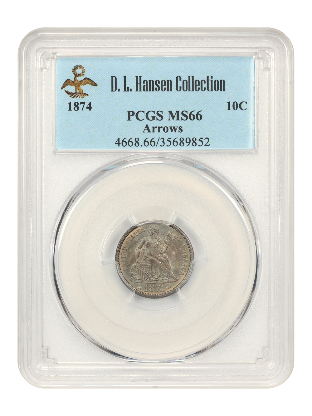 image for: 1874 Arrows 10c PCGS MS66