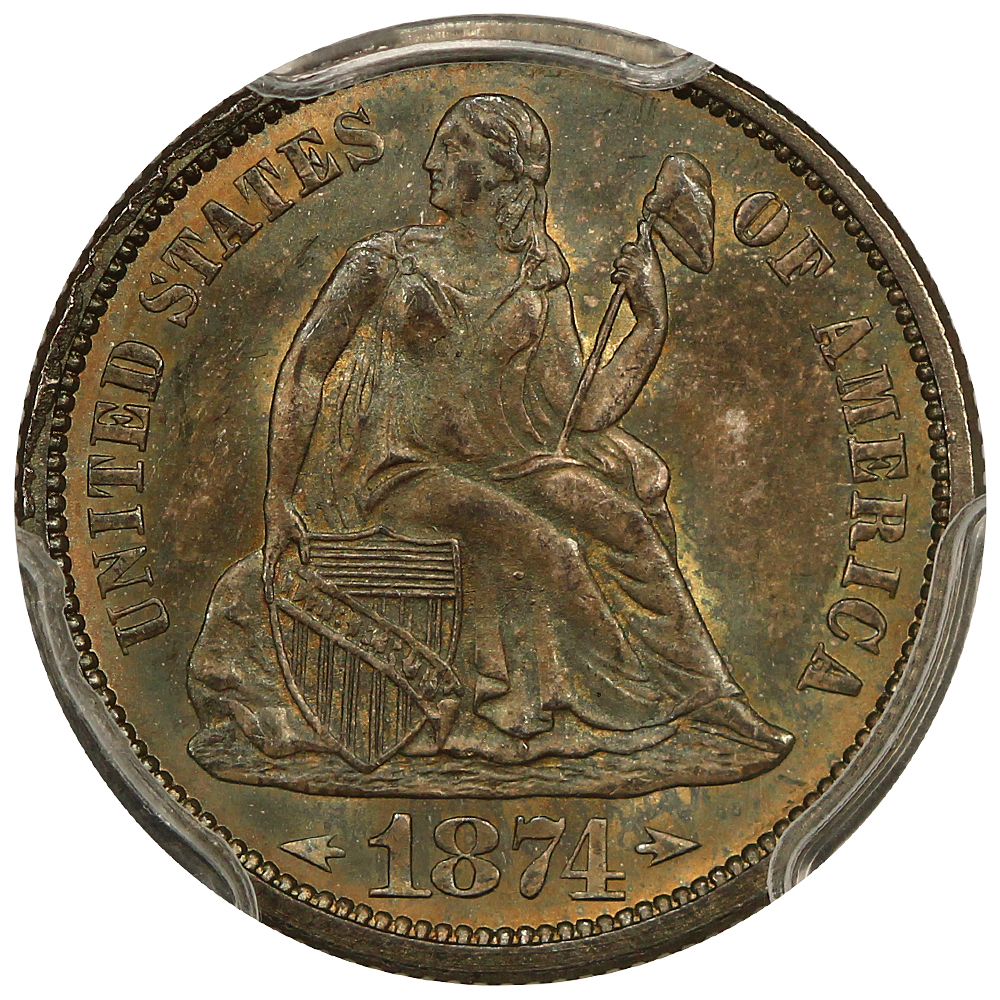 image for: 1874 Arrows 10c PCGS MS66
