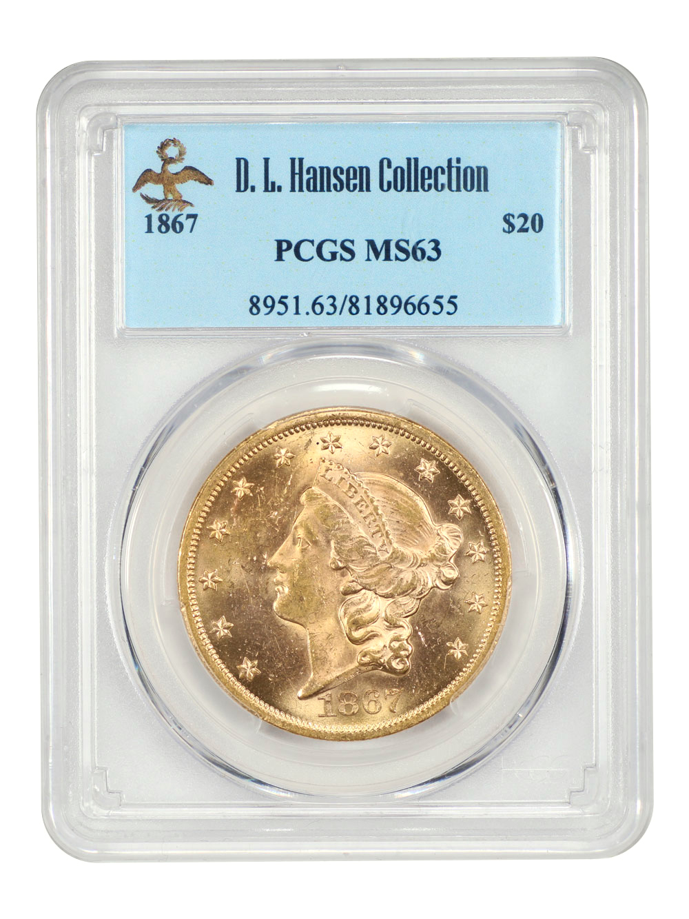 image for: 1867 $20  PCGS MS63