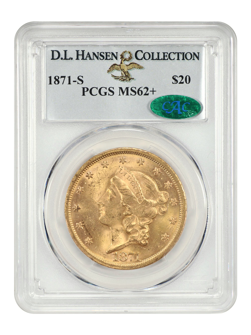 image for: 1871-S $20  PCGS MS62