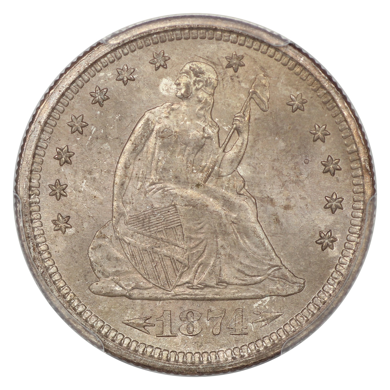 thumbnail for: 1874-S Arrows 25c PCGS MS65