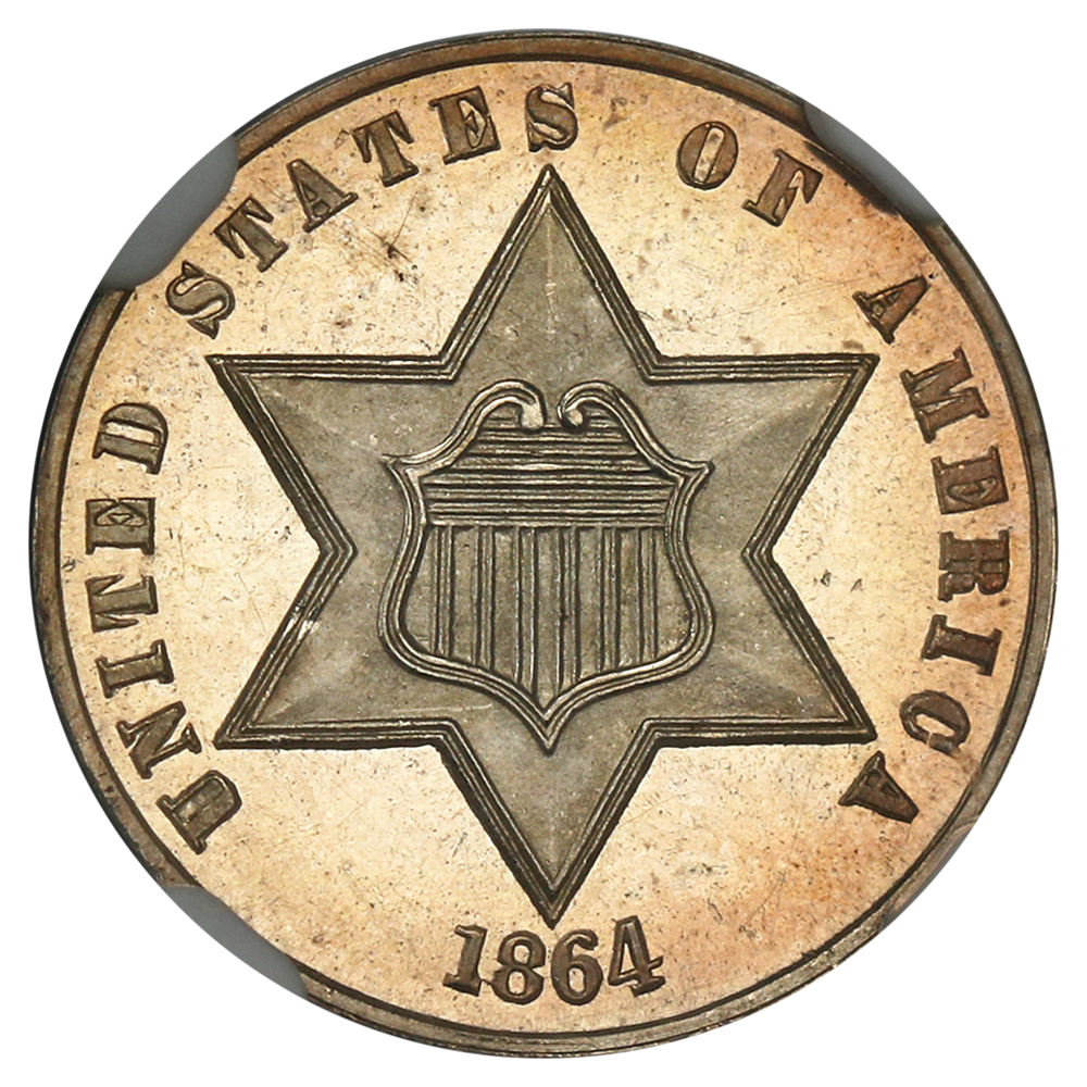 image for: 1864 3cS NGC PR67 CAM