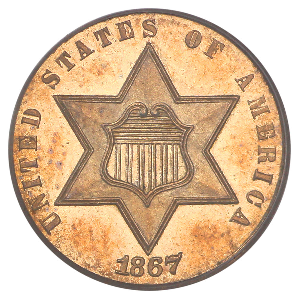 image for: 1867 3cS PCGS PR65 CAM