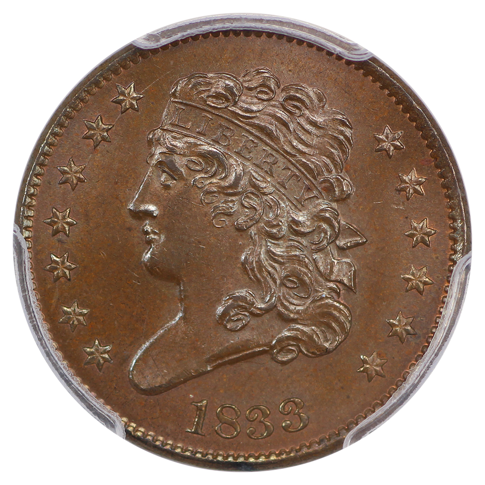 image for: 1833 1/2c PCGS MS66 BN