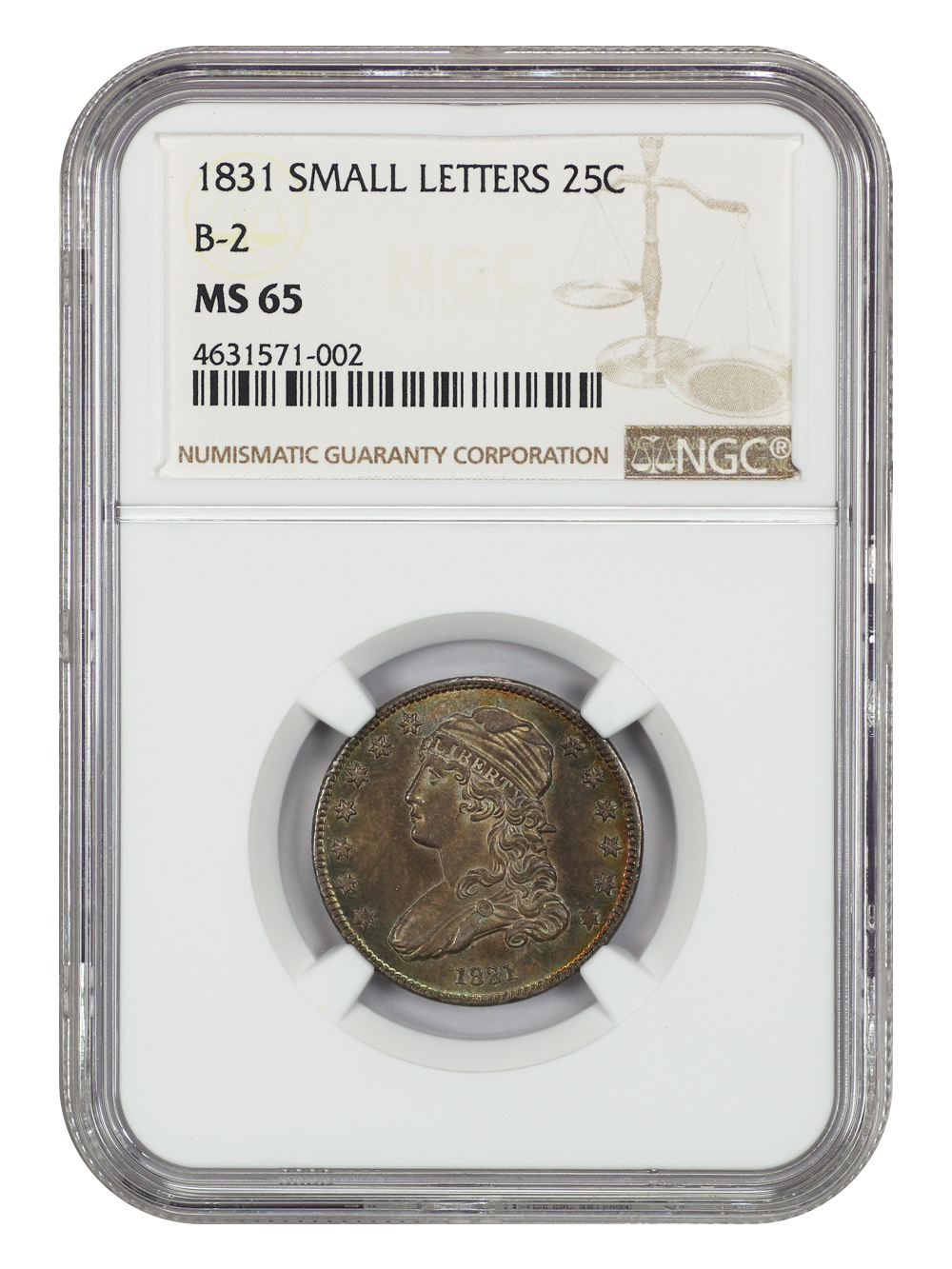image for: 1831 Small Letters, B-2 25c NGC MS65