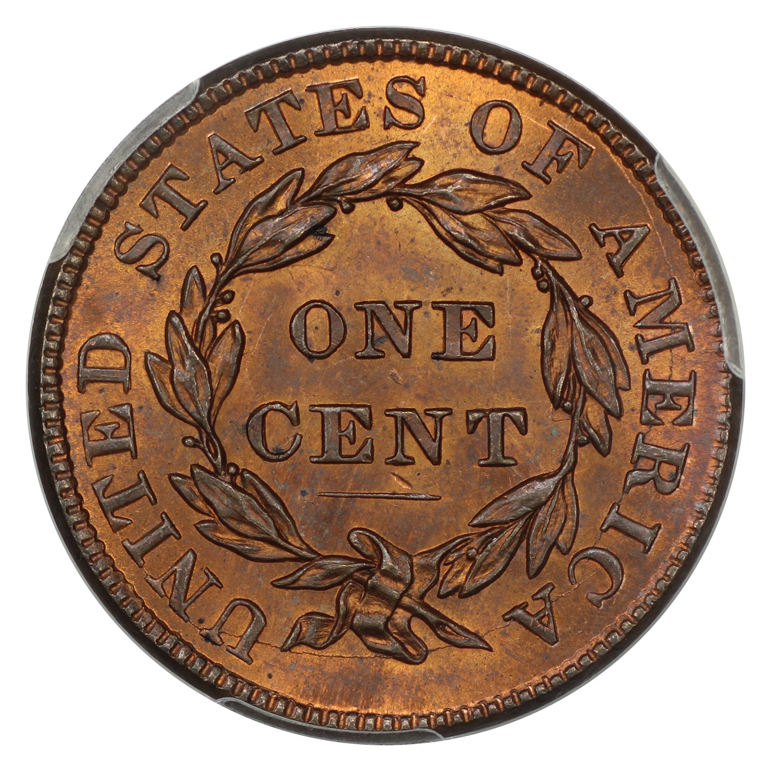 thumbnail for: 1837 Medium Letters 1c PCGS MS65 RB