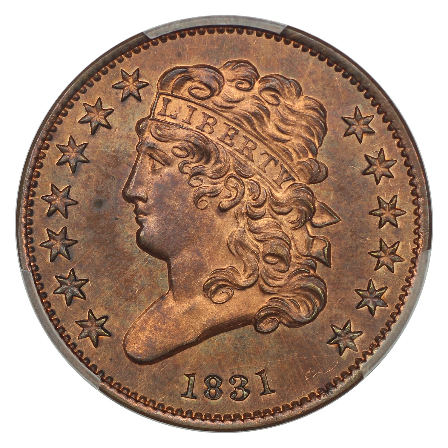 image for: 1831 Restrike, Reverse 1836, Large Berries 1/2c PCGS PR65 RB