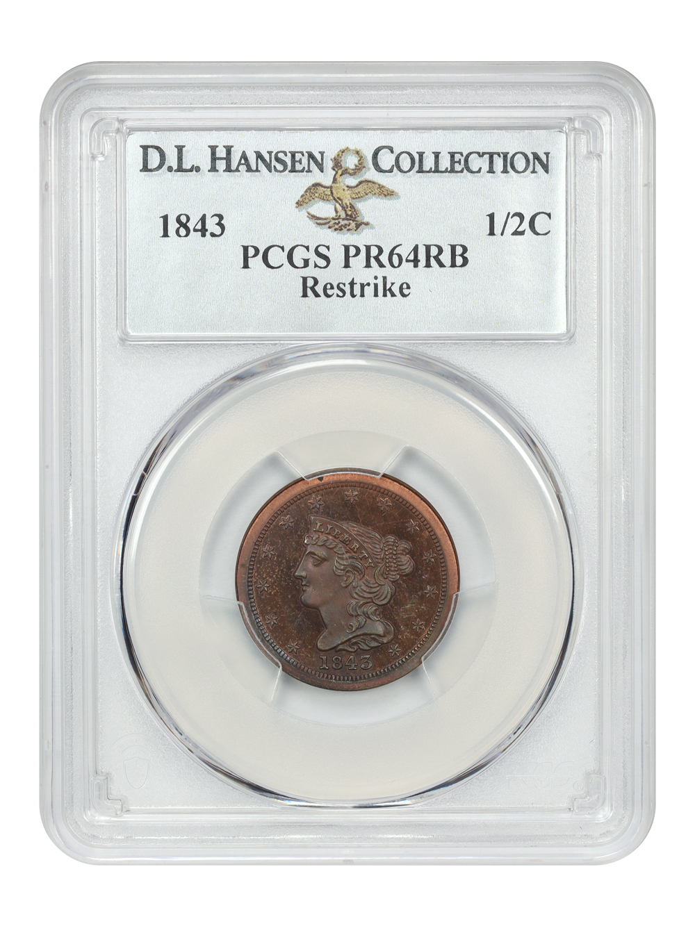 image for: 1843 Restrike 1/2c PCGS PR64 RB