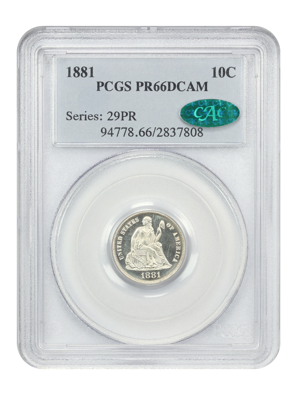image for: 1881 10c PCGS PR66 DCAM