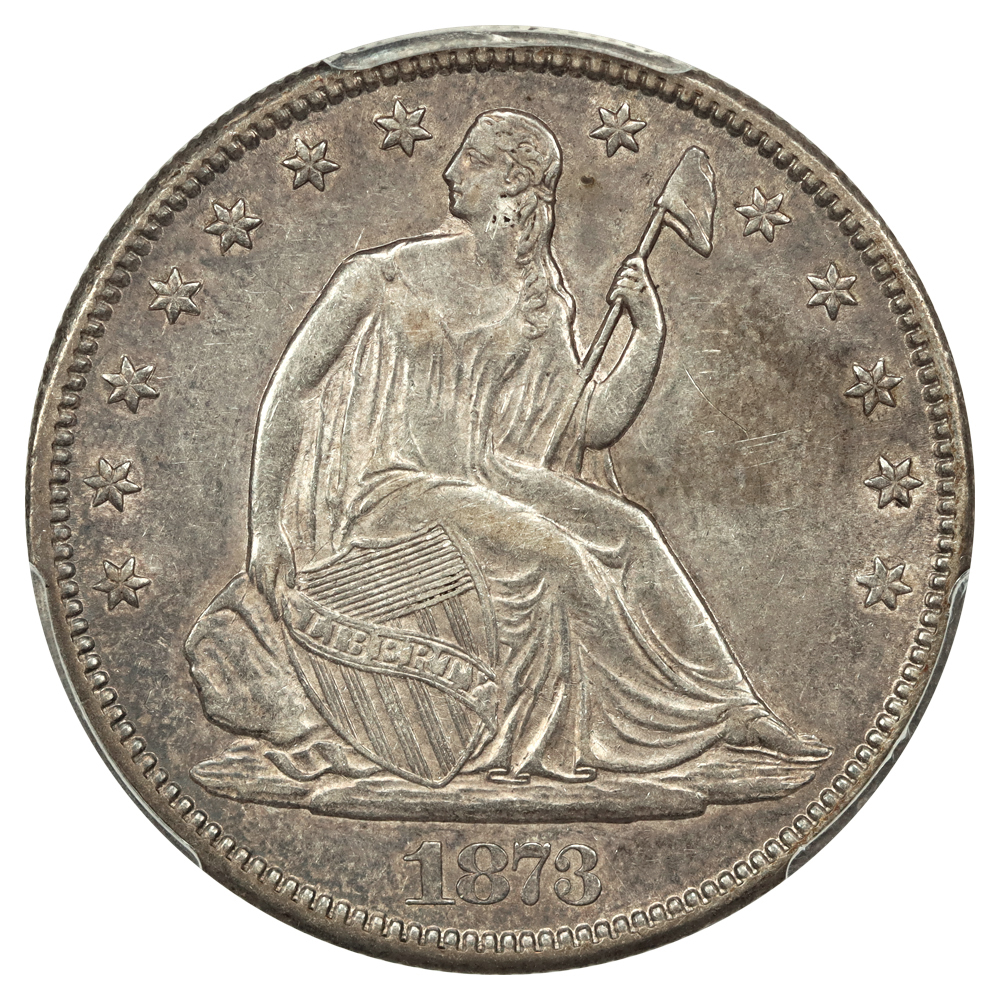 image for: 1873-CC No Arrows 50c PCGS AU50