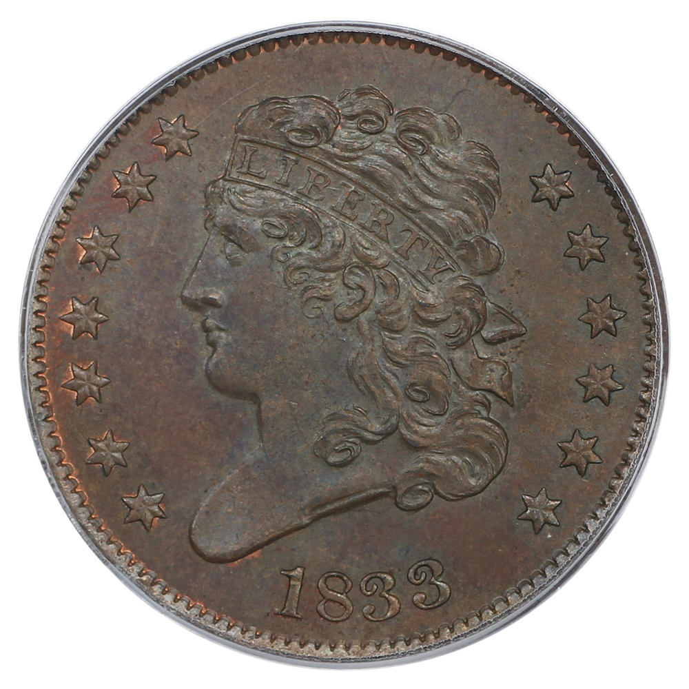 image for: 1833 1/2c PCGS MS66 BN