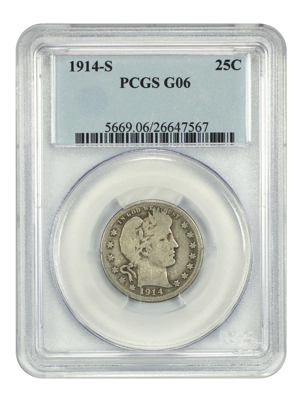 image for: 1914-S 25c PCGS G6