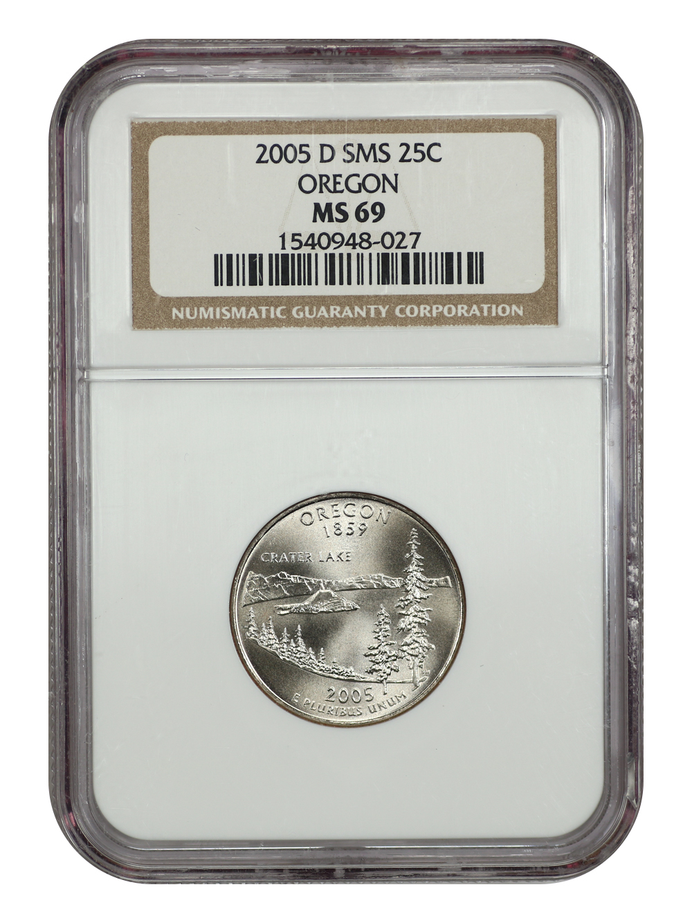 image for: 2005-D Oregon, Satin Finish 25c NGC MS69