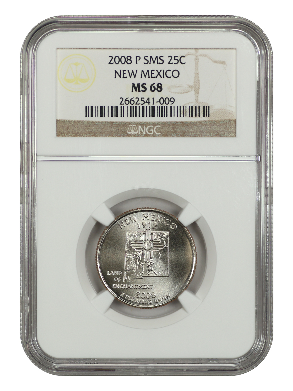 image for: 2008-P New Mexico, Satin Finish 25c NGC MS68