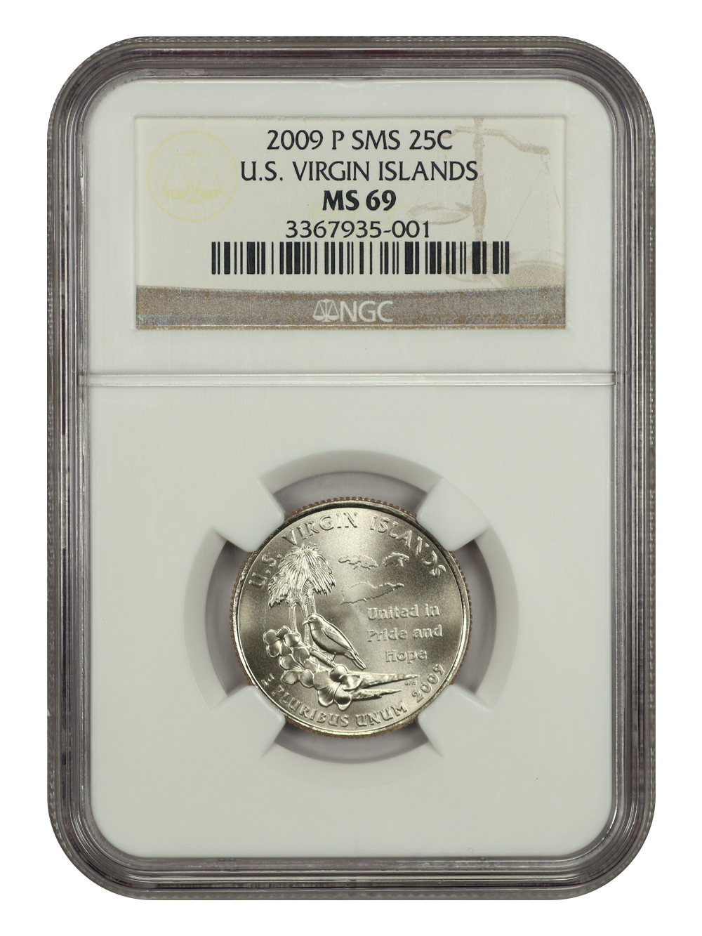 image for: 2009-P U.S. Virgin Islands, Satin Finish 25c NGC MS69