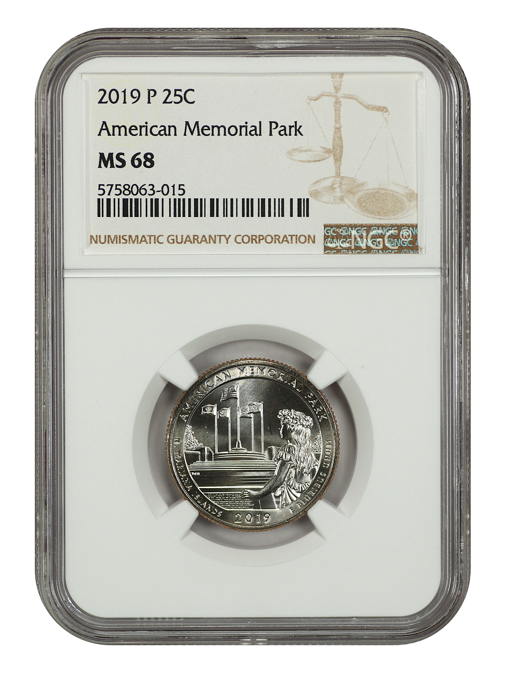 image for: 2019-P American Memorial 25c NGC MS68